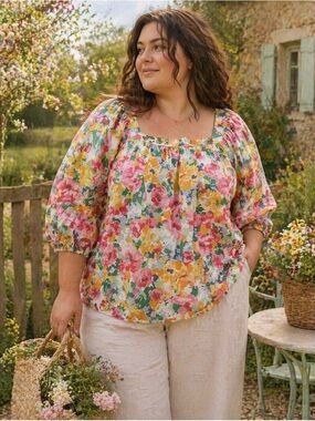 Floral Blouse Women Cottagecore Romantic Peasant Top Boho Lightweight Flowy